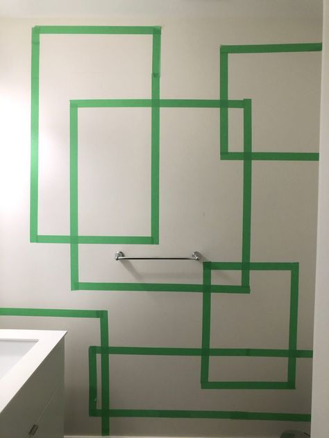 Wall Paint Ideas, Geometric Wall Paint, Bold Bathroom, Home Wall Painting, All White Bathroom, Tape Wall, Bathroom Accent Wall, Colors Wall, Diy Wall Painting