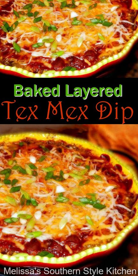 Grab some tortilla chips and start dipping this delicious warm and gooey Baked Layered Tex Mex Dip #bakedtexmexdip #mexicandip #layeredmexicandip #texmex #chili #diprecipes #appetizers #mexicanfood #football #gamedayrecipes #southernfood #southernrecipes Tex Mex Dip Layered, Hot Layered Mexican Dip, Baked 7 Layer Mexican Dip, Texmex Dip Recipes, Tex Mex Snacks, Tex Mex Dip Recipes, Mexican Hot Dip Recipes, Tex Mex Appetizers For Party, Hot Mexican Dip Recipes