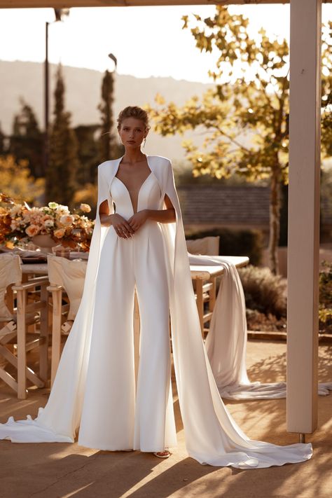 JA12 - The Sposa Group Bride - The Sposa Group Wedding Dresses Wedding Jumpsuit The Bride, Smart Casual Wedding, Knee Length Lace Dress, Casual Office Wear, Casual Street Wear, Sewing Things, Bridal Jumpsuit, Bridal Jacket, Wedding Jumpsuit