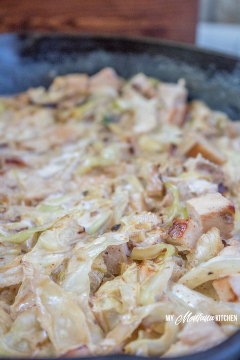 This Creamy Cajun Chicken and Cabbage tastes like a Cajun Alfredo. It is an easy low carb meal that can be made on your stovetop. Perfect for summer or any time you need an easy, quick meal idea. #trimhealthymama #thm #lowcarb #cajun #chicken #cabbage #glutenfree #chickenandcabbage #easydinner #healthymeal Keto Cabbage Recipe, Cajun Alfredo, Cajun Chicken Salad, Montana Kitchen, Creamy Cajun Chicken, Chicken Cabbage, Cabbage And Sausage, Chicken And Cabbage, Healthy Low Carb