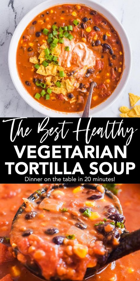 Taco Soup Recipe Vegetarian, Red Lentil Tortilla Soup, Easy Vegetarian Tortilla Soup, Plant Based Tortilla Soup, Vegetarian Lentil Tortilla Soup, Vegan Tortilla Soup Crockpot, Veg Tortilla Soup, Crockpot Vegetarian Tortilla Soup, Vegan Tortilla Soup Recipe