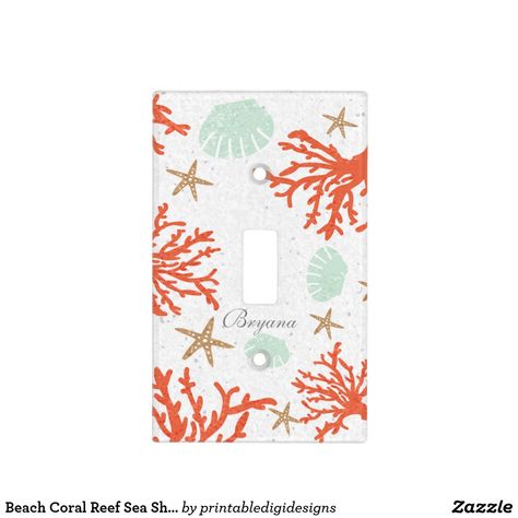 Beach Coral Reef Sea Shell & Starfish Light Switch Tropical Bathroom Accessories, Ocean Bathroom Decor, Glamorous Bathroom Decor, Beachy Bathroom, Beach Room Decor, Beach Coral, Tropical Bathroom, Beautiful Butterfly Photography, Beach Room