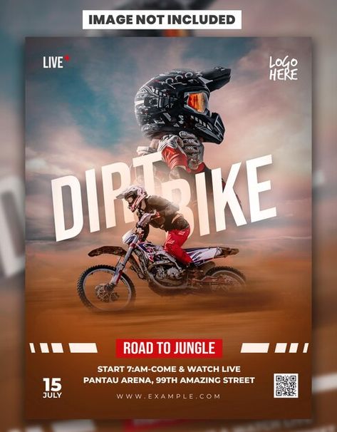 Psd template dirt bike sport flyer | Premium Psd #Freepik #psd #car #transportation #background #road Dirt Bike Poster Design, Social Media Creatives Design, Car Graphic Design Illustration, Bike Social Media Post, Sports Advertisement, Bike Background, Car Poster Design, Bike Posters, Sport Flyer