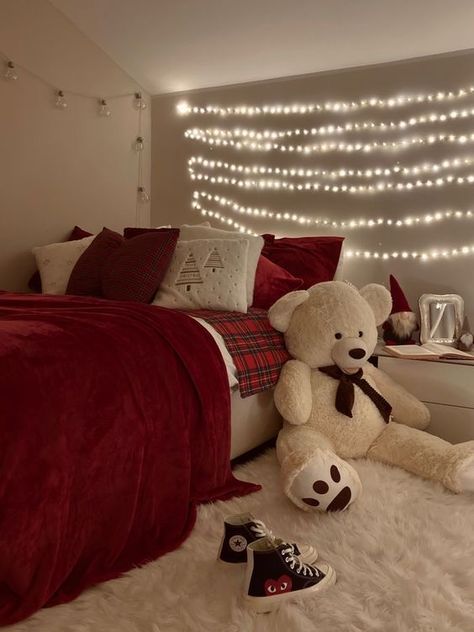 Living Room, Bedroom, Bed, Christmas, Red, White