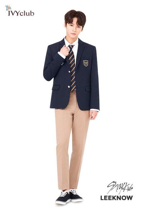 Lee Know School Uniform, Ivy Club, One Mistake, College Uniform, School Uniform Kids, Stray Kids Minho, School Uniform Fashion, School Uniform Outfits, Lee Know Stray Kids