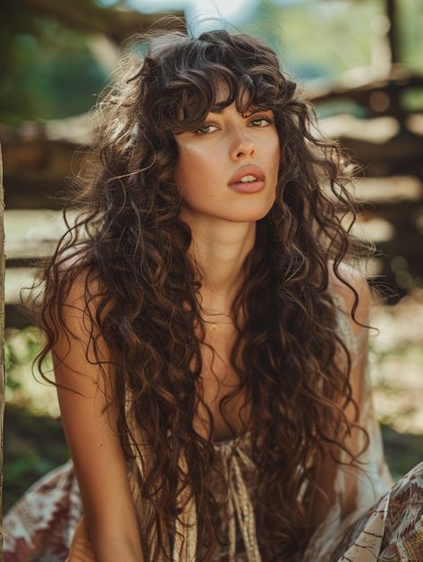 Bangs For Wavy Curly Hair, Curly Long Hair With Bangs, Long Hairstyles With Curtain Bangs, Long Wavy Hair With Bangs, Curly Long Bangs, Long Curly Hair With Bangs, Hairstyles With Curtain Bangs, Curly Hair Fringe, Intricate Hairstyles