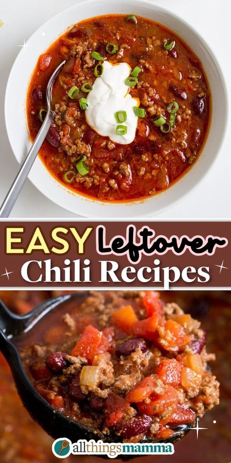 10 Easy Leftover Chili Recipes social collage graphic Chili Leftovers, Leftover Chili Recipes, National Chili Day, Chilli Soup, Leftover Chili, Leftovers Soup, Chili Soup, Bbq Recipes, Chili Recipes