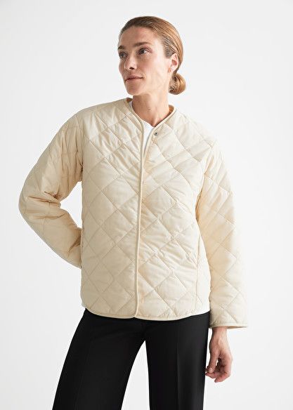 Oversized Quilted Jacket - Cream - Jackets - & Other Stories Casual Denim Jacket, Cream Jacket, Trouser Outfits, Wardrobe Planning, Classic Blazer, Sweater Dress Women, Fashion Story, Women's Coats & Jackets, Quilted Jacket