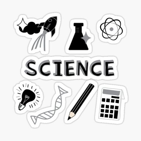 Back to school with the cutest Black Science subject stickers. Perfect gift for a kid, tween, teen or any age! Science text Check out my portfolio for all the individual subject versions as I roll them out! Rocket and star, Beaker, Atom, Light, DNA Helix, • Millions of unique designs by independent artists. Find your thing. Subject Stickers, Science Subject, School Binder Covers, Science Text, Dna Helix, Subject Labels, School Book Covers, Science Stickers, Black And White Stickers