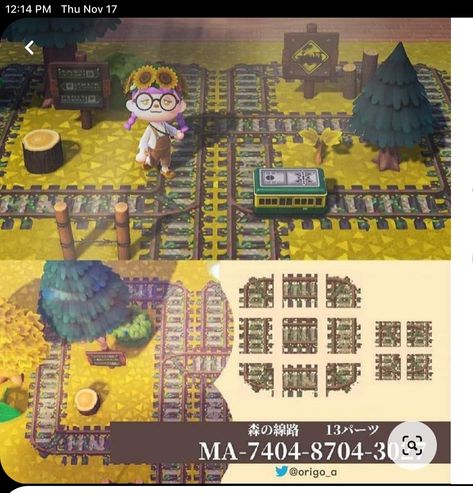 Train Track Code Acnh, Acnh Mountaincore, Cottage Forest, Wooden Path, Carpet Designs, Brick Path, Rail Train, Animal Crossing Guide, Acnh Designs