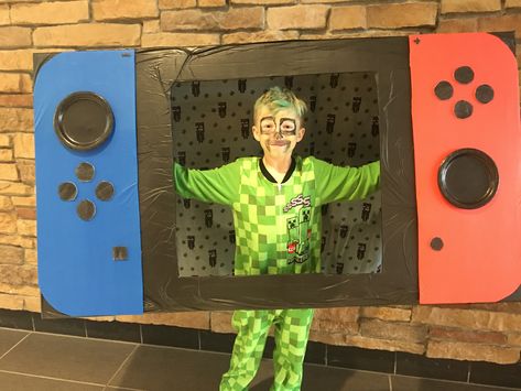 Made this for my son with an #ikea  box, a couple of #dollartree plastic table cloths and #minecraft fabric from #joannfabrics ! It was a little heavy for my 8 year old to carry around, but we got a lot of attention at the mall! #nintendoswitch Nintendo Switch Costume, Diy Nintendo, Box Costumes, October Ideas, Creative Valentines, Joann Fabrics, Diy Valentines Crafts, Diy Halloween Costumes, Creative Kids