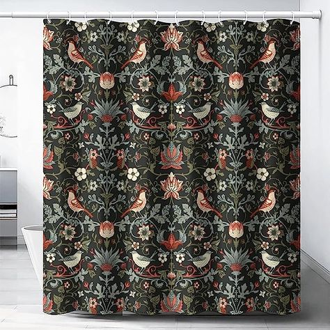 Amazon.com: William Morris Shower Curtain,Original Design Boho Shower Curtain Set for Bathroom Heavy Weight Fabric Decor Bath Curtain Washable 12 Hooks 66x72Inch(168x183cm) : Home & Kitchen Bird Bathroom, Black And White Shower Curtain, Vintage Shower Curtain, Black Shower Curtains, Purple Bathrooms, Modern Style Bathroom, Boho Shower Curtain, Modern Shower Curtains, William Morris Art