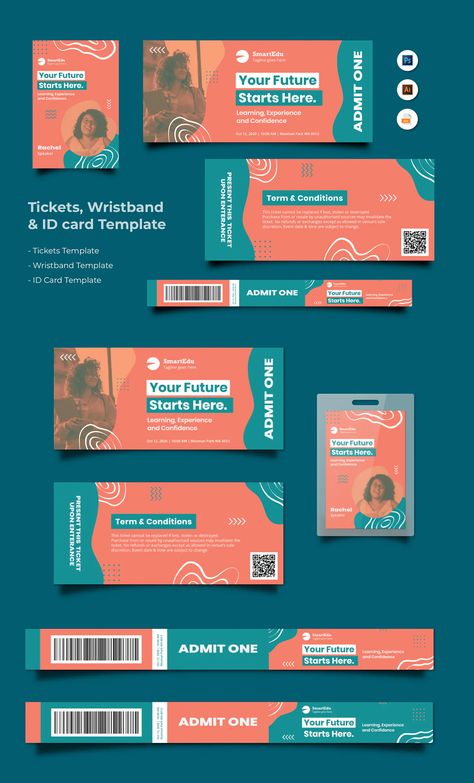 Event Ticket Design Creative, Event Wristband Design, Ticket Design Ideas, Event Ticket Design, Ticket Design Template, Event Ticket Template, Booklet Layout, Canva Editing, Magazine Design Cover