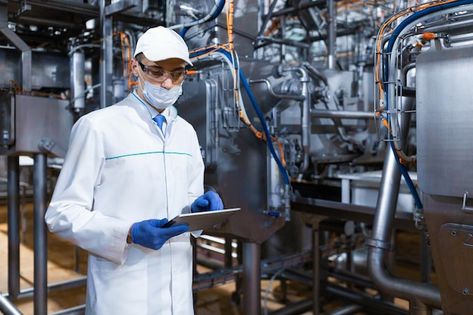 Concentrated technologist taking necessa... | Free Photo #Freepik #freephoto #food-manufacturing #food-production #food-industry #food-factory Factory Photography, Cheese Factory, Food Factory, Food Manufacturing, Food Production, Digital Tablet, Food Industry, Free Photo, Free Photos