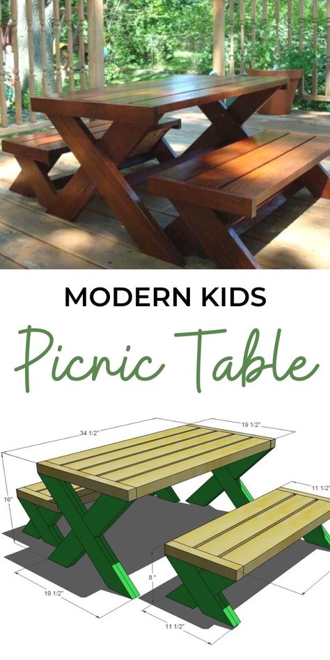 Kids Picnic Table Plans, Kids Outdoor Table, Diy Kids Table, Backyard Kids, Diy Picnic Table, Table And Benches, Kids Bench, Picnic Table Plans, Kids Picnic Table