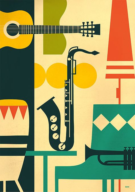 Arte Jazz, Poster Grafico, Jazz Poster, Jazz Art, Music Illustration, Button Shirts, Arte Popular, E Card, Drawing Tutorials