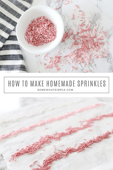 Homemade Sprinkles from Somewhat Simple .com: Learn how to make homemade sprinkles for all your baked goods with this tasty recipe and simple tutorial! Here's how to do it - #baking #candy How To Make Sprinkles Homemade, Diy Sprinkles Homemade, How To Make Sprinkles, Homemade Sprinkles Recipe, Fall Sprinkles, Homemade Sprinkles, Sprinkle Recipes, Diy Sprinkles, Sprinkles Recipe