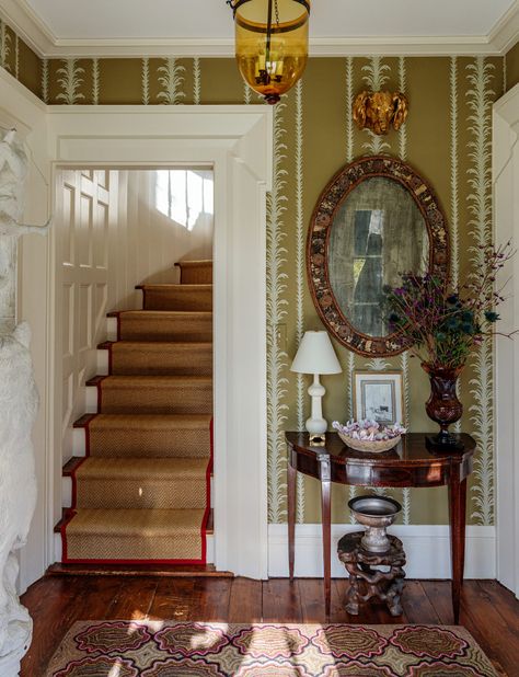 Staircase To Attic, Decorating Stairs, Eclectic Design Style, Christopher Spitzmiller, Glam Pad, Cole And Son Wallpaper, Stair Decor, Hello Lovely, Greek Revival