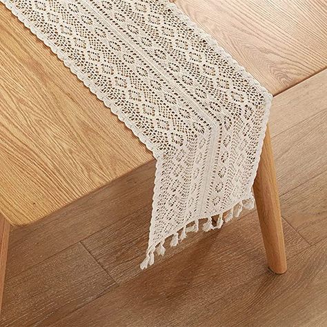 Farmhouse Macrame, Farmhouse Beige, Runner For Kitchen, Coffee Dining Table, Bohemian Dining Room, Bohemian Macrame, Rustic Table Runners, Boho Table Runner, Macrame Table