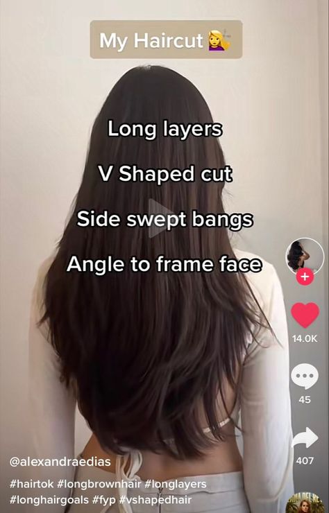 V With Layers Haircut, Long Hair With Layers V Shape, Brown Layered Hair Medium Straight, Long Hair With Layers Ponytail, Haircuts For Long Brunette Hair, Long Brown Hair Cuts With Layers, Soft V Haircut, Long Layered U Shaped Haircut, Long Layers Brown Hair Straight