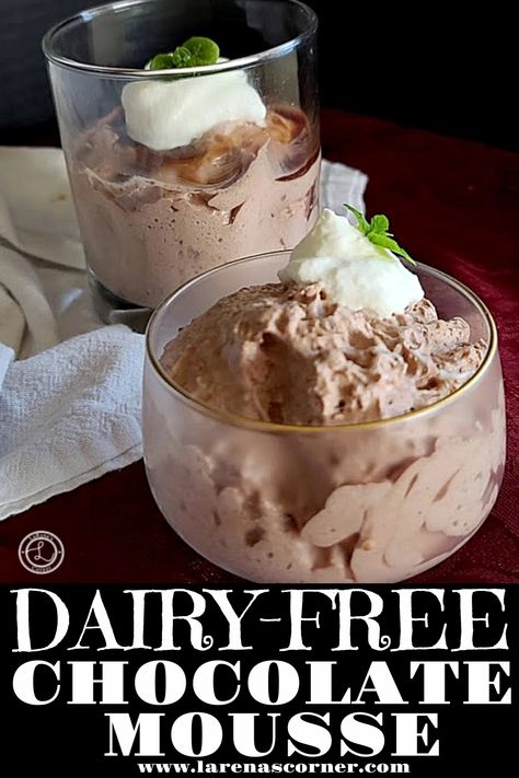 Non Dairy Chocolate Mousse, Dairy Free Mousse Recipes, Dairy Free Mousse, Dairy Free Chocolate Mousse, Whip Cream Dispenser, Lactose Free Desserts, Dairy Free Cooking, Lactose Free Milk, Vegetarian Desserts