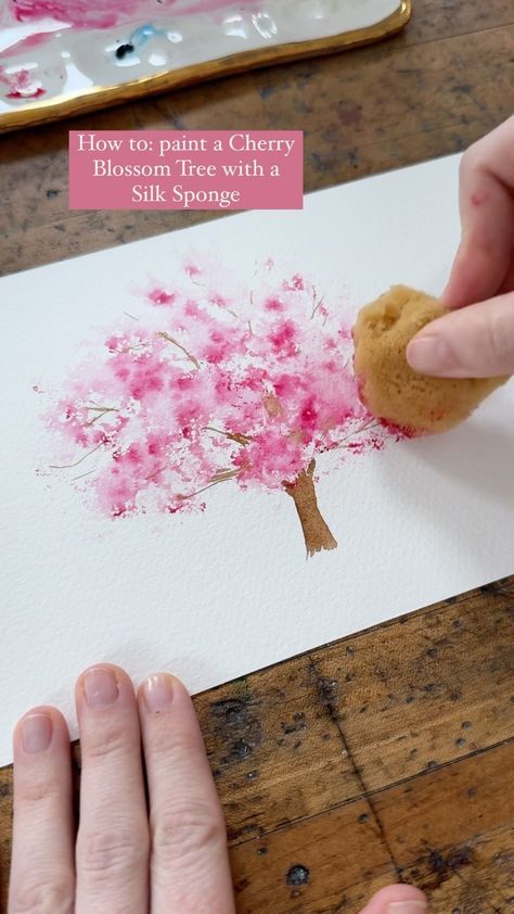 Painting Flowers Tutorial, Cherry Blossom Trees, Learn Watercolor Painting, Happy Painting, Art Tutorials Watercolor, Watercolor Flowers Tutorial, Watercolor Beginner, Signs Of Spring, Watercolor Paintings For Beginners