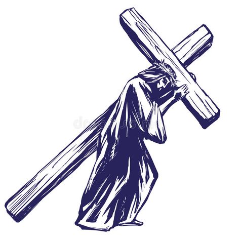 The Cross Drawing, Rosary Drawing, Jesus Carrying The Cross, Jesus Christ Tattoo, Carrying The Cross, Biblical Tattoos, Cross Drawing, Christ Tattoo, Christian Graphics