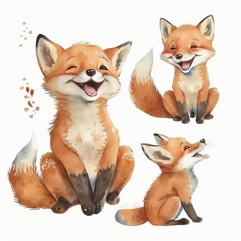 Smiling Fox Drawing, Fluffy Fox Drawing, Cute Woodland Animals Drawing, Fox Portrait Drawing, Happy Fox Drawing, Drawing Fox Cute, Sitting Fox Drawing, Cute Fox Drawings, Cute Fox Drawing Easy