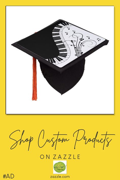 Piano Graduation Cap, Music Grad Cap, Grad Cap Music Ideas, Musical Grad Caps, Music Inspired Graduation Caps, Graduation Cap Toppers, Grad Cards, Music Design, Graduation Announcements