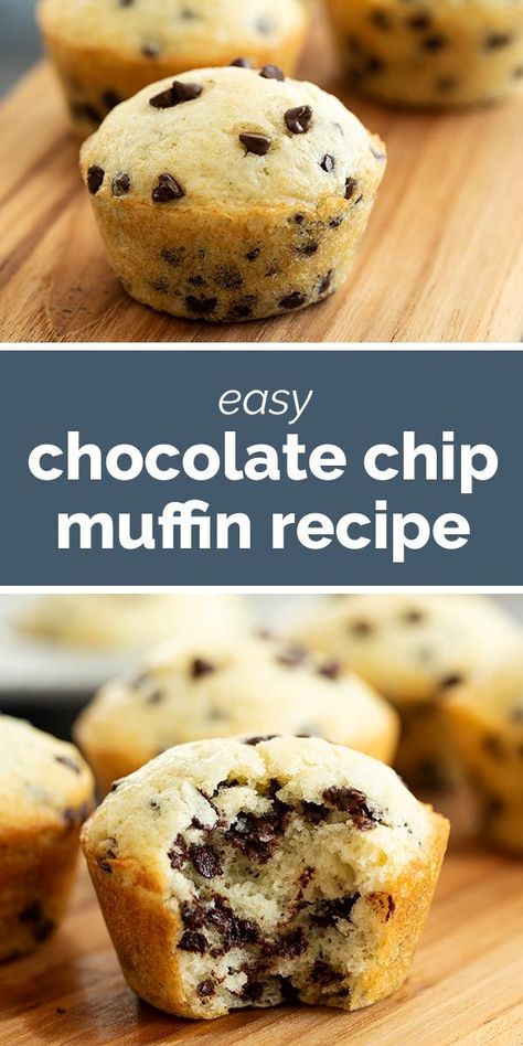 Tasty Recipes For Dessert, Easy Chocolate Chip Muffin Recipe, Easy Muffin Recipes, Basic Muffin, Best Chocolate Chip Muffins, Chocolate Chip Muffins Easy, Chocolate Chip Muffin, Baking Breakfast, Chocolate Chip Muffin Recipe