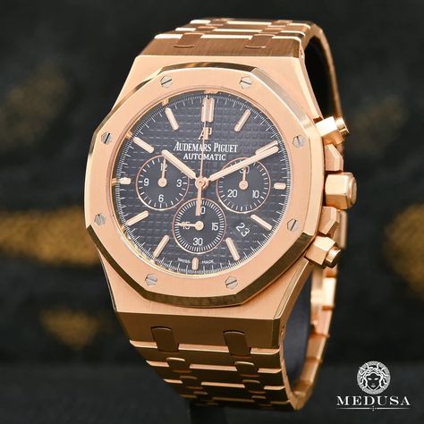 Audemars Piguet watch | 41mm Audemars Piguet Royal Oak - Full Iced Everose Men's Watch | Jewelry - Bijoux Medusa Audemars Piguet Gold, Medusa Jewelry, Lux Watches, Piguet Watch, Ap Royal Oak, Paper Diamond, Canada Quebec, Audemars Piguet Watches, Diamond Bracelet Design