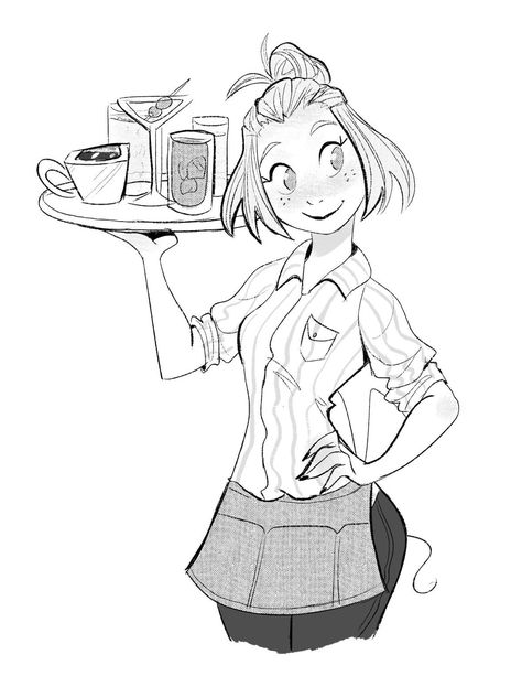 Waitress Poses Drawing, Waitress Pose Reference Drawing, Waitress Drawing Reference, Waiter Pose References, Waitress Reference, Waiter Drawing Reference, Waitress Pose Reference, Waitress Character Design, Waiter Character Design