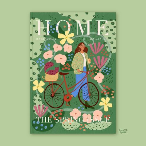 Dream project alert - illustrating a magazine cover! 🌿 As Spring is just around the corner and we can start to see little signs everywhere I decided to tackle my project of illustrating a magazine cover for my portfolio and this “spring issue” came to life. I very much have enjoyed the hand lettering and filling the layout with flowers throughout, it was really meditative. Have a look at the last slide to see a bit of the process and the first rough sketch I came up with. I will be adding t... Magazine Cover Inspiration, Illustration Magazine, Illustration Magazine Cover, Flower Magazine, Cute Magazine, Book Illust, Magazine Cover Illustration Graphics, Illustrated Website, Home Magazine