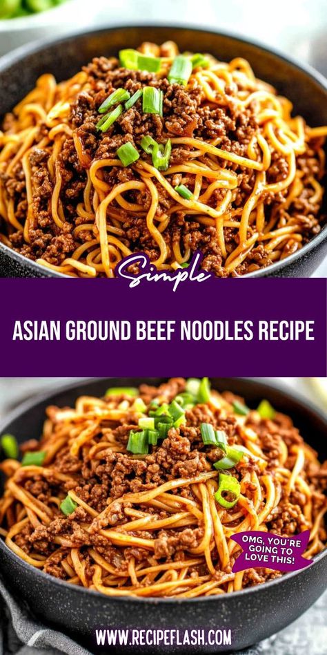 Dive into flavor with this Asian Ground Beef Noodles Recipe! Made with tender ground beef, vibrant veggies, and a savory sauce, this dish is ready in under 30 minutes. Perfect for busy weeknights, it’s a delicious twist on classic noodles that your family will love. Try it tonight! Ground Beef And Broccoli Noodles, Asian Ground Beef, Chinese Beef Recipes, Ground Beef Noodles, Ground Beef And Broccoli, Beef Noodles, Asian Beef, Vermicelli Noodles, Mexican Spanish