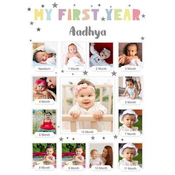 First Birthday Frame Ideas, First Birthday Collage Ideas, Baby 12 Year Frame, My First Year Photo Frame, Baby Collage Ideas, Baby Photo Collage Ideas, Birthday Frames Design, Birthday Photo Frame Design, First Birthday Frame