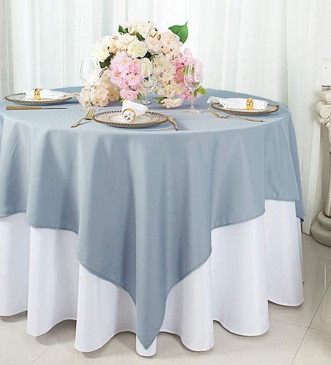 Linens For Wedding, Round Wedding Tables, Blue Table Settings, Large Round Dining Table, Fitted Table Cover, Wedding Runner, Table Cloth Decorations, Blue Tablecloth, Wedding Tablecloths