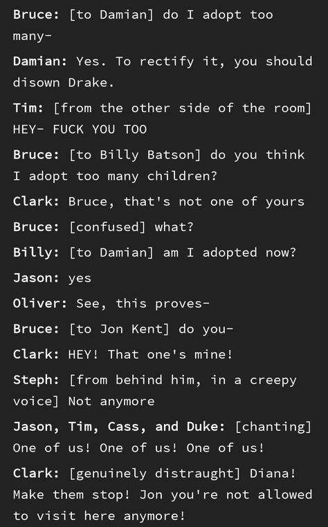 Cryptid Batman, Batkids Funny, Batman Family Cute, Shazam Tumblr, Bat Family Funny, Superbat Tumblr, Batfamily Memes, Batfam Art, Dc Headcanon