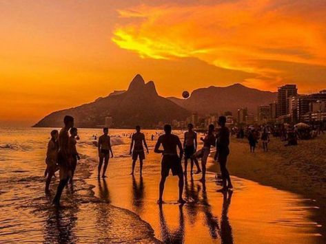 Beach Soccer at Ipanema Beach Brazil Beaches, Ipanema Beach, Shadow Silhouette, Yellow Heart, Sunset Beach, Beautiful Places To Travel, 인물 사진, Beach Photos, Wonderful Places