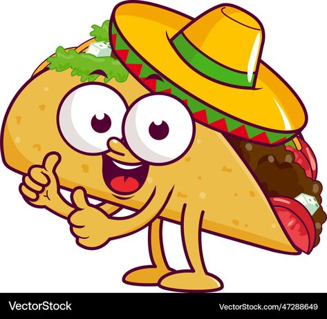 Taco Character, Cartoon Mexican, Taco Cartoon, Sombrero Hat, Mexican Tacos, Hat Vector, Animal Doodles, Food Drawing, Transparent Png