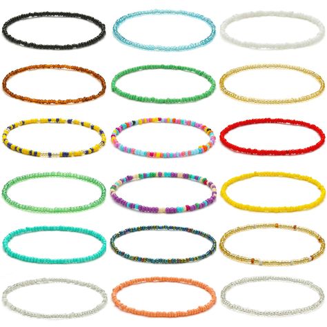 18 Pieces Elastic Beaded Anklets for Women Girls Handmade Beach Boho Colorful Beads Ankle Bracelets Set (As an Amazon Associate I earn from qualifying purchases) Bead Anklets, Beads Anklet, Anklets For Women, Beaded Ankle Bracelets, Beautiful Anklet, Beaded Ankle, Women Anklets, Friendship Bracelets Diy, Bracelets Set