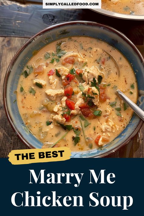 Enjoy a quick and simple marry me chicken soup recipe, a homemade dish that's keto and low carb. Made with the best ingredients, including chicken broth and shredded chicken, it's an easy, fast dinner recipe. You can prepare marry me chicken soup in a Crock Pot, instant pot, slow cooker, pressure cooker, or stove top. Check out this marry me chicken soup recipe and more soup recipes at simplycalledfood.com.