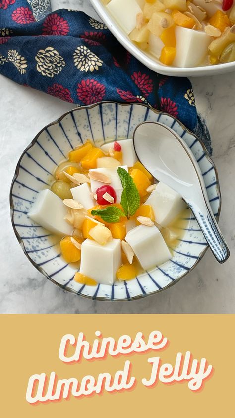 EASY CHINESE ALMOND JELLY (Almond Tofu/Float) Recipe - Life With Carole Yu Almond Float Recipe, Jelly Recipes Desserts, Almond Tofu, Persimmon Bread, Almond Jelly, Float Recipes, Jelly Desserts, Lactose Free Milk, Jelly Recipe