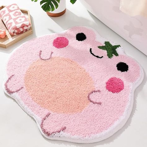 Amazon.com: Panstar Cute Pink Frog Bath Mat Non Slip Bath Rug for Bathroom, Luxury Absorbent Bathroom Mats, Fun Animal Shaped Shaggy Shower Rugs Washable Bathroom Decor : Home & Kitchen Cute Rug For Bathroom, Cute Frog Decor, Cute Pink Rugs, Cute Aesthetic Rugs, Small Rug Ideas, Pastel Bathroom Ideas, Rugs In Bathroom, Frog Bath Mat, Bath Mat Ideas