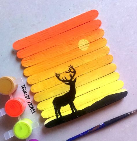 Popsical Stick Craft, Icecreamsticks Crafts, Popsicle Painting, Stick Painting, Popsicle Stick Art, Popsicle Art, Popsicle Crafts, شال كروشيه, Pop Stick