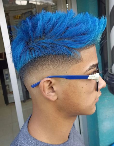 Blue Hairstyles For Men, Blue Hair For Men, Sonic Haircut, Men Blue Hair Color, Blue Mohawk Men, Blue Colored Hair, Blue Hair Men, Blue Spiky Hair, Blue Hair Boy