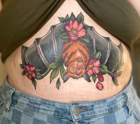 Sternum Belly Tattoo, Belly Tattoos For Women Plus Size, Stomach Tattoos Plus Size, Plus Size Belly Tattoo, Plus Size Stomach Tattoo, Belly Tattoo, Bat Tattoo, Stomach Tattoos, Sternum Tattoo