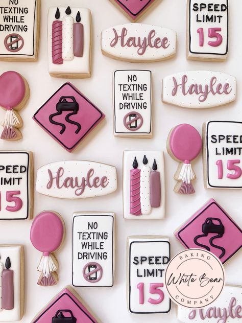 16th Birthday Cookies Girl, 15 Birthday Cookies, Girls 15th Birthday Party Ideas, 15 Birthday Party Ideas For Girls, 19th Birthday Cookies, 16th Birthday Cookies, Sweet 16 Cookies, Bday Cookies, 16 Cookies