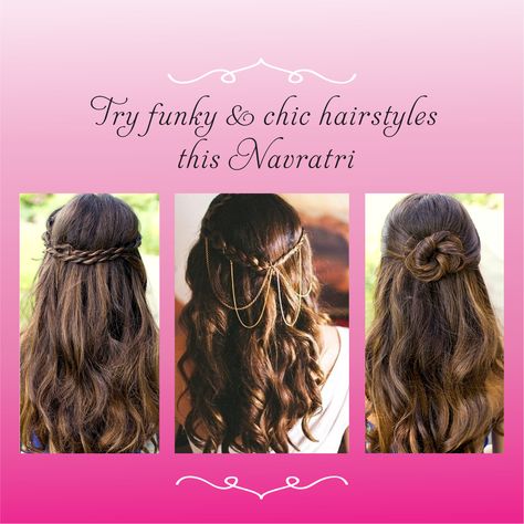 Try funky & chic hairstyles this Navratri #VipulFashions #Navratri #FunkyHairStyle Hairstyles For Navratri, Navratri Hairstyles, Colouring Ideas, Navratri Garba, Hair Colouring, Open Hairstyles, Funky Hairstyles, Chic Hairstyles, Hair Stuff