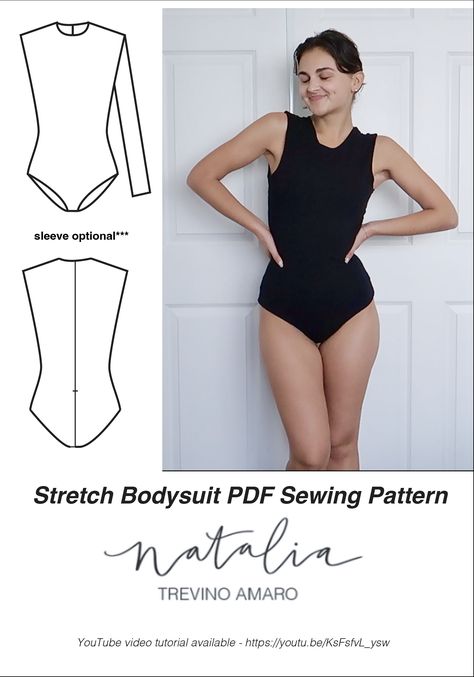 stretch bodysuit pdf sewing pattern & tutorial Bodysuit Sewing Pattern, Stylish Sewing Patterns, Pattern Making Tutorial, Bodysuit With Shorts, Suit Sewing Patterns, Bodysuit Pattern, Romper Sewing Pattern, Basic Bodysuit, Taylor Outfits