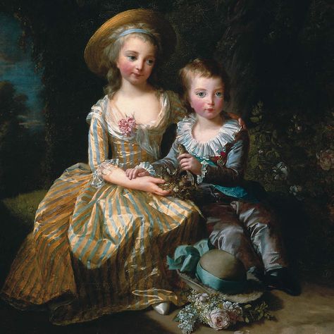 Marie-Antoinette’s children: Marie-Thérèse Charlotte de France (1778-1851), dite “Madame Royale”, et son frère le Dauphin Louis Joseph Xavier François (1781-1789) -( Détail ) - 1784 - painted by Elisabeth Louise Vigée-Le Brun (1755-1842) Marie Antoinette Children, French Ancestry, 18th Century Portraits, Antoinette Dress, French Royalty, Rococo Fashion, Art Costume, French History, French Revolution